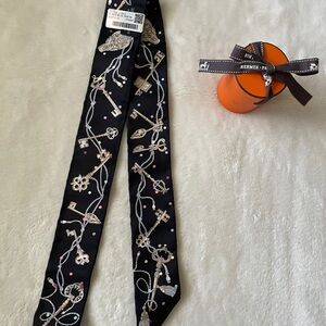 Hermes Black Twilly with Silver and Pink Accents